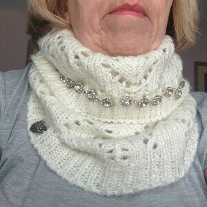 Betsey Johnson Cowl Neck Scarf, Cream, With Rhinestones